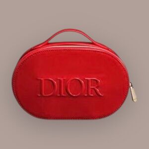 Red-Gold (Patent Leather) Dior Beauty (Top Handle) Cosmetic-Makeup Bag/Case